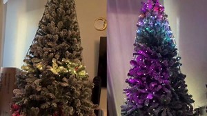 Smart Christmas Tree Lights, DIY LED Color Changing Light Show, 6FT 200+ Scene String Waterfall Xmas Tree Lights with Ring & Topper Star, App/Remote Control, Music Sync,Timer for Holiday Decor