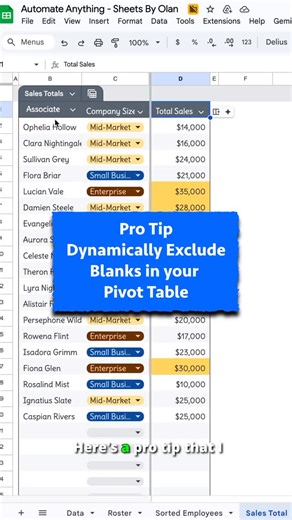 Olan Chancy on Instagram: "Easily exclude blanks dynamically from your pivot table in Google Sheets! #pivottable #googlesheets #googlesheetstips"