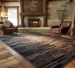 Handmade Cowhide Patchwork Rug: Leather Area Rug for Home Decor USA Tariff-free - Etsy