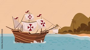 happy columbus day animation with caravel