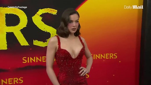 Hailee Steinfeld stuns in plunging red gown at Sinners premiere