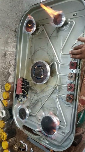 Five burner NG Gas stove repair and leakage point check and pressure check and auto ignition switch