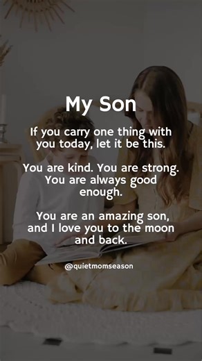 Follow @quietmomseason for the kind of motherhood that builds identity, not just obedience. When the world gets loud, I want his inner voice louder. I want him to walk into rooms knowing he’s enough before anyone has a chance to tell him otherwise. Because confidence isn’t taught through perfection. It’s taught through presence, repetition, and love that never wavers.lways enough. You don’t have to earn it. You already are it. You are an incredible son and I will love you to the moon and back, e