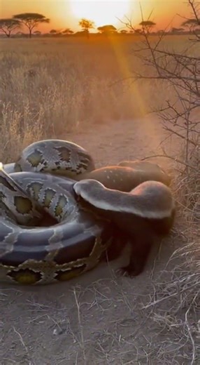 Honey Badger Disrupts Python Hunt Near Acacia Woodland Edge