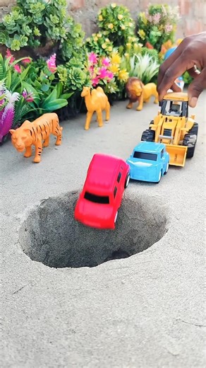 tractor pushing orange pink blue red car and magic in pit #jcbtoy​ #jcb​ #jcbjcb​ #jcbvideo​ #viral