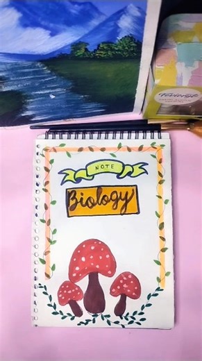 Biology Notebook Cover Design 🌿 Easy DIY School Project | Cute Mushroom Art 🍄