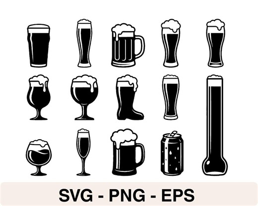 Beer Glass SVG Bundle, Black & White Silhouette Clipart for Cricut, EPS PNG Download - Etsy