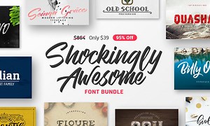 [BRAND NEW] Now that our 5th birthday bash is over, we're back to brand spanking new deals! The Shockingly Awesome Font Bundle includes 34 scripts, serifs, slabs, and more, plus hundreds of bonus extras. http://www.mydesigndeals.com/deal/the-shockingly-awesome-font-bundle | MyDesignDeals