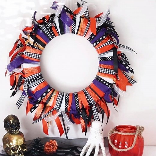 150K views · 116 reactions | Create an easy and beautiful Halloween Ribbon Wreath in traditional holiday colors with this simple tutorial! https://craftsbyamanda.com/halloween-ribbon-wreath/ | Things I Love | Facebook