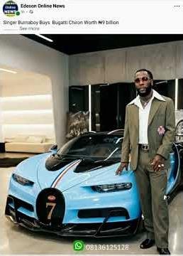 Singer Burnaboy Buys Bugatti Chiron Worth ₦9 billion
