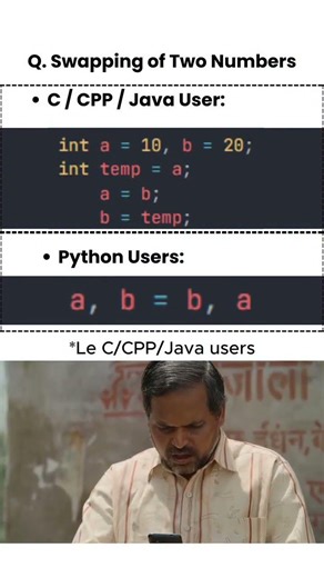 Swapping Of Two Numbers #coding #swapping #java #python #c #c++