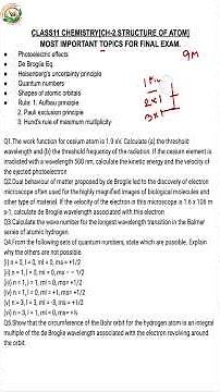 Class 11 Chemistry chapter 2 Most important questions #class11chemistry #cbse #structureoftheatom