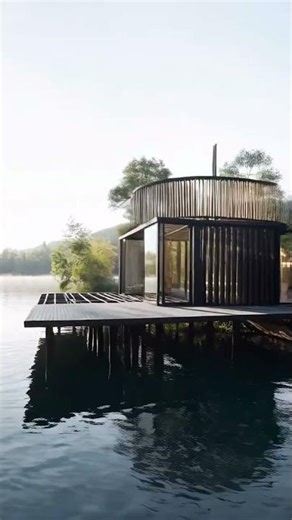 construction en accéléré d'une Maison en bois au bord d'un lac