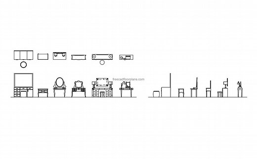 5 Dressing Tables - Free CAD Drawings