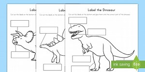 Label the Dinosaur Cut and Paste Worksheet for K-2nd Grade