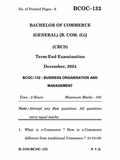 BCOC-132 Dec 2024 | IGNOU Previous Year Question Paper