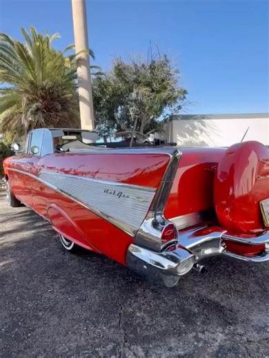 Impalas Only For Sale Powered by SoCalRPM on Instagram: "1957 Belair Convertible $98,000 Upland, CA ⏩ @shafiknsons (626) 603-9901 ⏪ 1957 Chevy Bel Air Convertible 283 motor / 700R trans Disc breaks all around Fender skirts w/ scuff guard Continental kit Triple stamp Daytons 520 tires Spot lights Bumper guards Dual carb w/ og batwing intake Alpine head unit w/ sound system Led floor lights Shortened rear end w/ Dutch axels Color bar , Compass , Power steering Immaculate frame off restoration Stoc