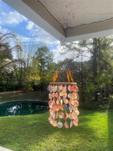 Handmade Coastal Seashell Wind Chime With Orange Beads – Beach Decor Hanging Art - Etsy