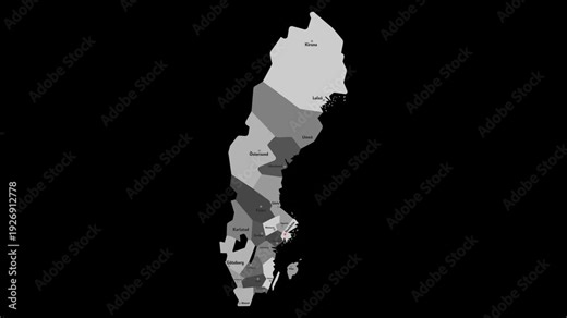 Vector map of Sweden with names of cities and with borders city