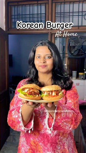 Korean Burger maine Ghar par hi bana liya 😍!! #shorts