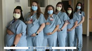 BUNDLE OF JOY: After a difficult year for healthcare workers, eight labor and delivery nurses at a hospital in rural Illinois are celebrating together after becoming pregnant at the same time. | CBS Evening News