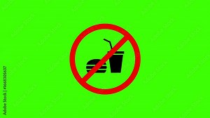 No Food or Drink Allowed Sign Animation on Green screen video