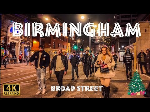 Birmingham Walk Tour 2024 ✨ From Broad Street to New Street 🎄 | 4K
