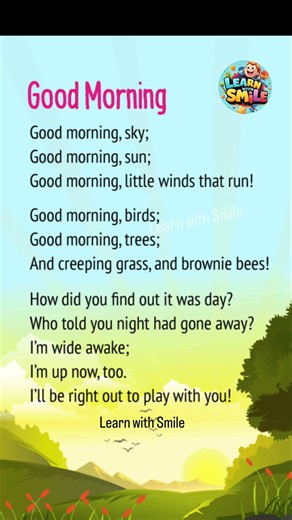 English Poem | Good Morning Sky | Good Morning poem | English poems for kids | Learn with Smile