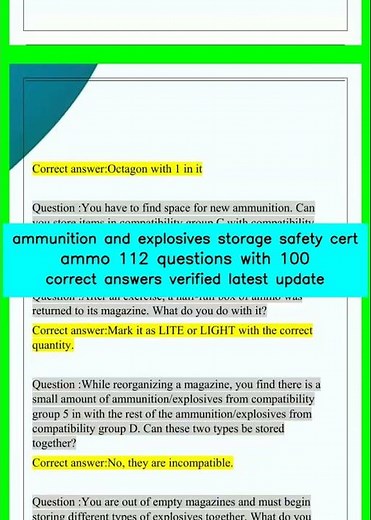 ammunition and explosives storage safety cert ammo 112 questions with 100 correct answers verified l