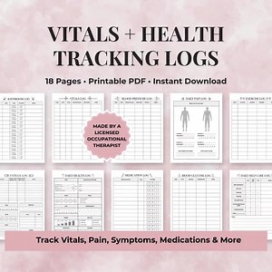 Vitals   Health Tracking Logs PDF | Printable Pain, Symptom, Medication and Vitals Trackers for Chronic Illness, Caregivers and Recovery - Etsy Canada