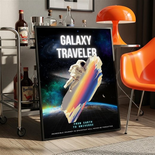 Galaxy Traveler Astronaut Poster, Cosmic Journey With Rainbow Crystal, Futuristic Space Wall Art, Digital Download - Etsy