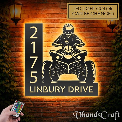 Personalized ATV Address Sign With LED Lights - Custom Metal House Number Plaque - Etsy