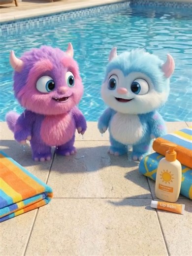 Monster Pool Adventure: Sunscreen & Swimming Fun