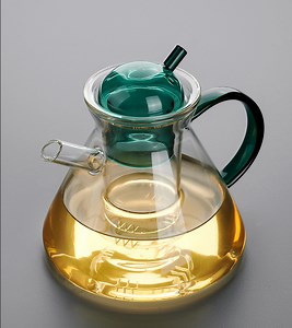 [Hot Item] Heat Proof Hand Craft Glass Coffee Pot Loose Leaf Teapot Borosilicate Glass Tea Pot with Color Handle and Color Lid