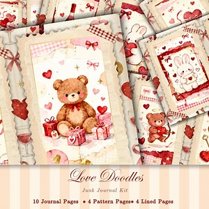 Valentine Junk Journal Kit Kawaii Teddy Bear Ephemera Printable Love Pages Scrapbook Collage Digital - Etsy