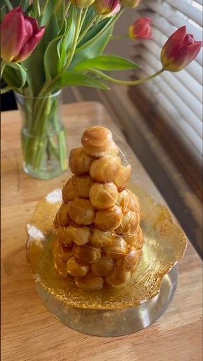Croquembouche! A tower of cream puffs! #bakingrecipes #chef #pastry #recipes