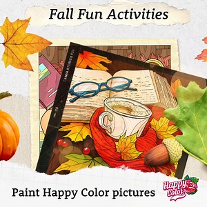 🍁☕️As the crisp fall air settles and leaves begin to shed, it’s time to set off on cozy adventures and take up new hobbies! Take a glimpse at our fall bucket list! Which activity is your fav? P. S. Just a reminder that you can brighten your cold fall nights by painting all these pictures in Happy Color! #coloring #happycolor #paintbynumbers #colorbynumber | Happy Color - Color by Number