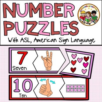 Number Puzzles 1 to 10 with ASL, American Sign Language-Valentine's Day