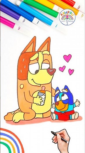 How to Draw Bluey | Draw Baby Bluey and Chilli Tutorial 🌈 🐶 #bluey #chilli #baby #shorts #love