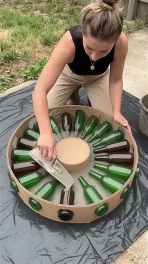 She Turned Old Glass Bottles Into a Stunning Table! 😍♻️ #Shorts