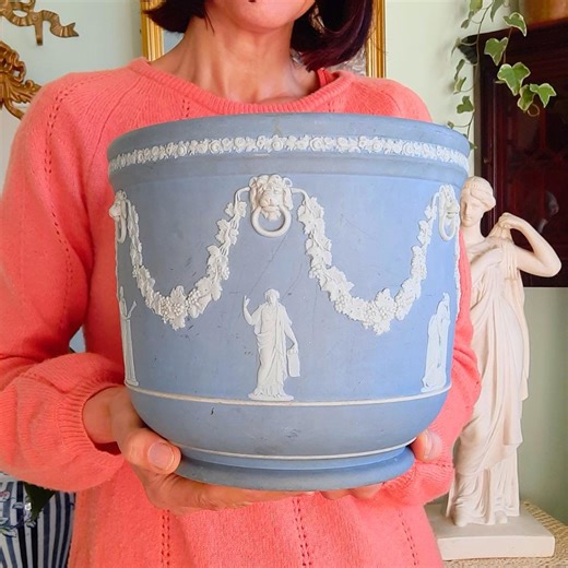 Large Antique Pottery Jasperware Planter With Neoclassical Scene Made in C 1860's 1880's. - Etsy UK