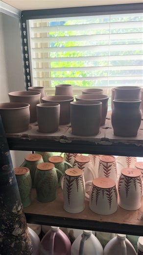 Lots of pottery in progress right now! I’ve been working on a ton of mugs over the last few weeks, along with some bowls! #pottery #ceramics #wheelthrown #clay #art