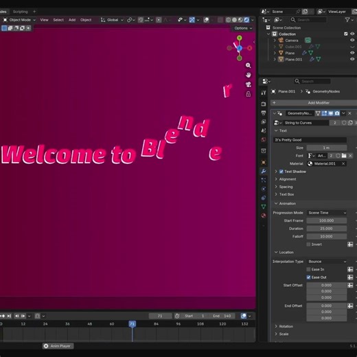 Text Animation Test in Blender 5.1