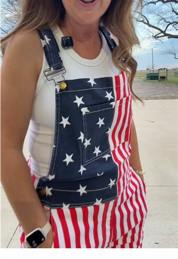 Nothing says summer like stars, stripes, and a pair of patriotic overall shorts 🇺🇸 Perfect for lake days, fireworks, and small-town summer nights. #PatrioticOutfit #AmericanFlagStyle #SummerCountryVibes #FourthOfJulyFit #TikTokShopFinds