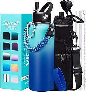 Metal Water Bottle 40oz - Stainless Steel Water Bottles with Straw Spout Lid, Sleeve Carry Strap, Vacuum Insulated, Leak Proof, BPA Free Water Jug, Modern Reusable Waterbottle Gym Biking Camping