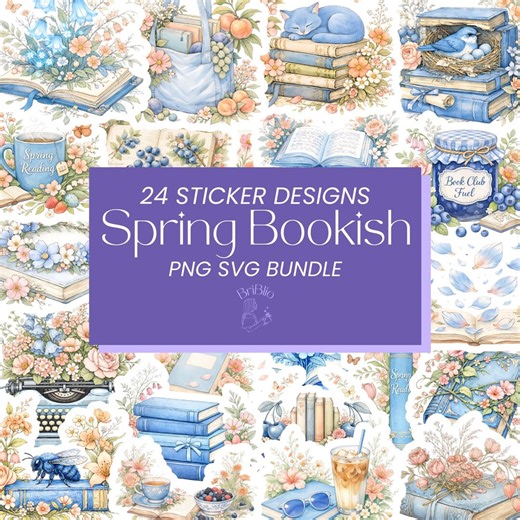 Bookish Spring Stickers PNG SVG Bundle Spring Files and Clipart for Designs, Stickers Book Lover Pastel Bookmark Reader Flowers - Etsy
