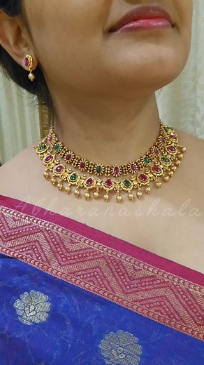 Premium antique finish kemp stone set Antique gold finish stones set Antique Collection ✨ @abharanashaala Watch full for detailed view... Price: Ruby green mix stone top set: 1850/- for any color Ruby green mix bottom set set: 2450/- Free shipping in India The cover photo of the reel video of same, posted on page, is for size reference on the neck. With back thread. If back chain is needed instead of thread 50 extra. DM or WhatsApp 9535230463 for order and price details NO Cash on delivery (gpay
