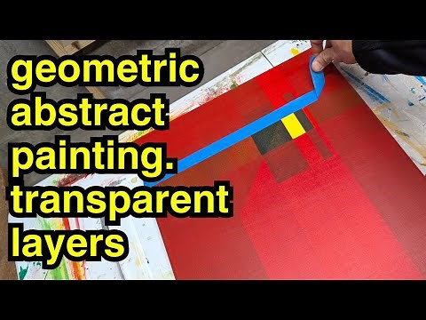 Painting process for a geometric abstract painting in acrylics. Transparent layers. Hard edged.