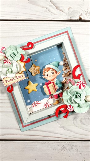 Liu on Instagram: "Shadow box! ❤️ I created a shadow box a few months ago and because I didn’t calculated the dimensions properly I ended up not sharing it any templates with you! Well… this time I created one for you so you can easily recreate this card or use the box to make another project. 🥰 I decorated the card with a few items of my collection “Candy Christmas” with @stamperiainternational . I used the paper pad, the rub on stickers and a few die cuts to put together this christmassy look