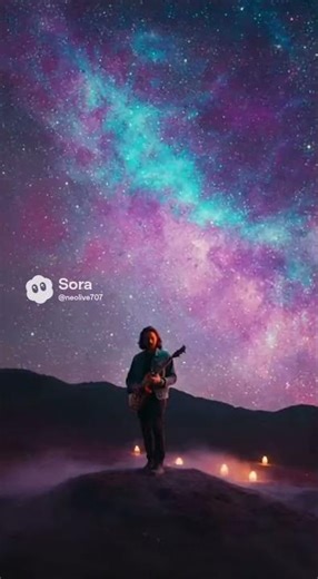 Cosmic Guitar Performance: Psychedelic Galaxy Soundscape